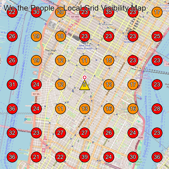 We the People GeoGrid visibility map for Legal Services in New York